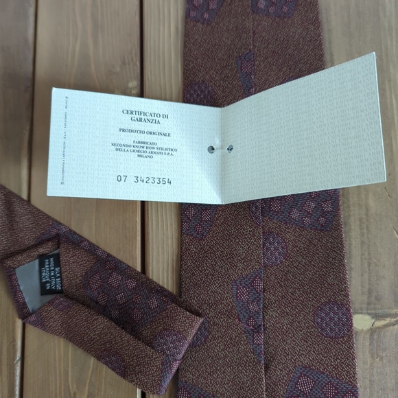 Emporio Armani 100% Silk Purple Brown Geometric Print Tie - Picture 5 of 7